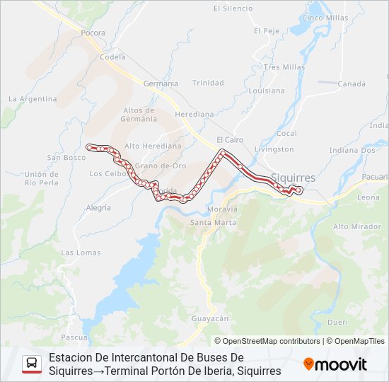 Mapa de SIQUIRRES - PORTÓN IBERIA de autobús