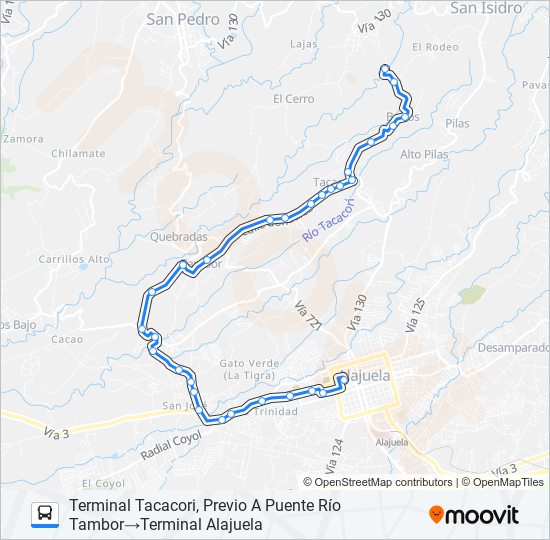 Mapa de ALAJUELA - TAMBOR - TACACORI de autobús