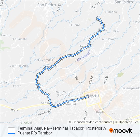 Mapa de ALAJUELA - TAMBOR - TACACORI de autobús