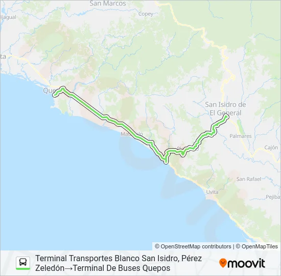 SAN ISIDRO PÉREZ ZELEDÓN - QUEPOS Bus Line Map