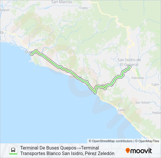SAN ISIDRO PÉREZ ZELEDÓN - QUEPOS Bus Line Map