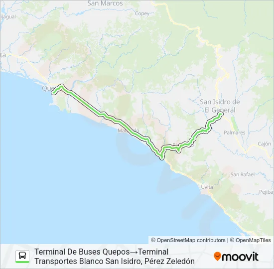SAN ISIDRO PÉREZ ZELEDÓN - QUEPOS Bus Line Map