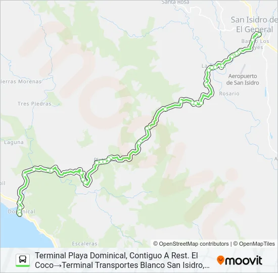 SAN ISIDRO PÉREZ ZELEDÓN - DOMINICAL Bus Line Map