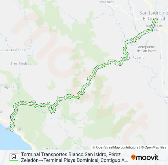 SAN ISIDRO PÉREZ ZELEDÓN - DOMINICAL Bus Line Map
