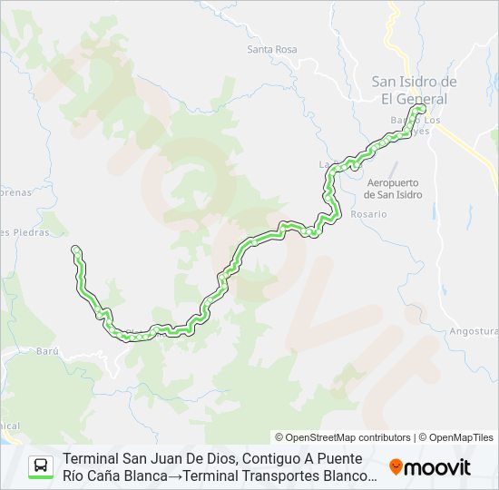 Mapa de SAN ISIDRO DE EL GENERAL - SAN JUAN DE BARÚ de autobús