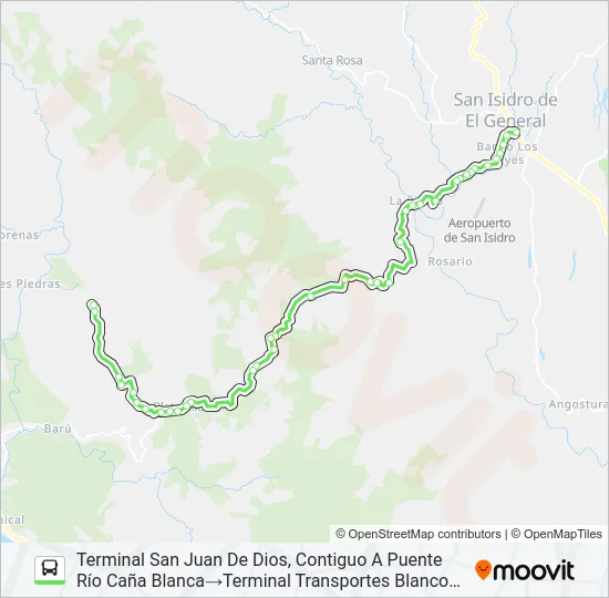 SAN ISIDRO DE EL GENERAL - SAN JUAN DE BARÚ Bus Line Map