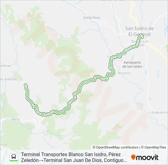 SAN ISIDRO DE EL GENERAL - SAN JUAN DE BARÚ Bus Line Map