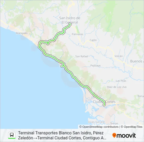 SAN ISIDRO DE PÉREZ ZELEDÓN - CIUDAD CORTES Bus Line Map