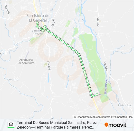 Mapa de SAN ISIDRO DE PÉREZ ZELEDÓN - PALMARES de autobús