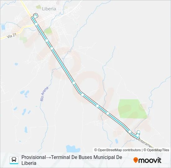 LIBERIA - EL SALTO Bus Line Map