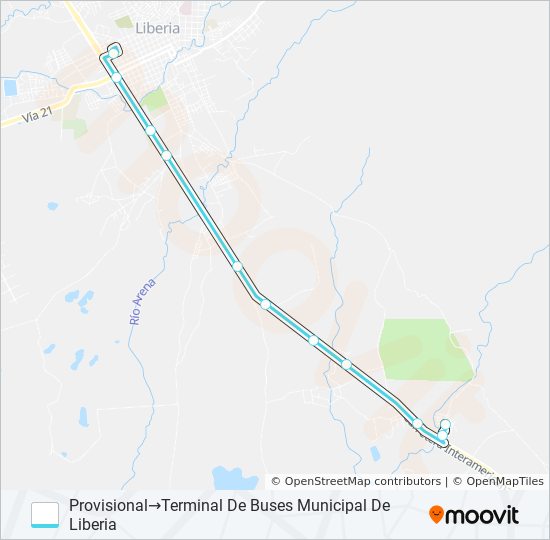 Mapa de LIBERIA - EL SALTO de autobús