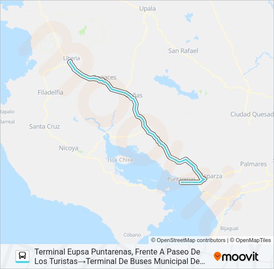 Mapa de LIBERIA - PUNTARENAS de autobús