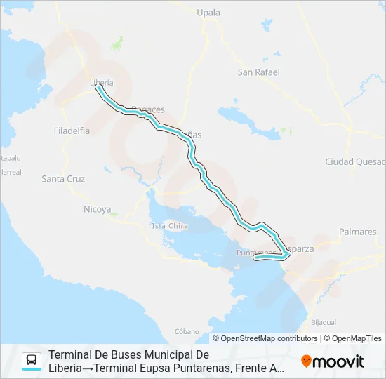 LIBERIA - PUNTARENAS Bus Line Map