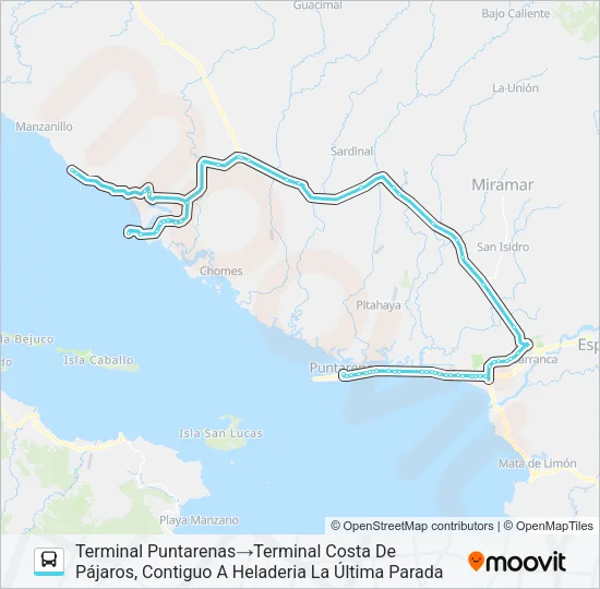 PUNTARENAS - COSTA DE PÁJAROS Bus Line Map