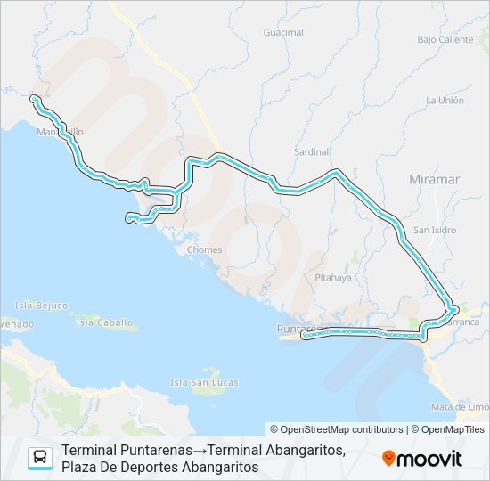 Mapa de PUNTARENAS - COSTA DE PÁJAROS de autobús