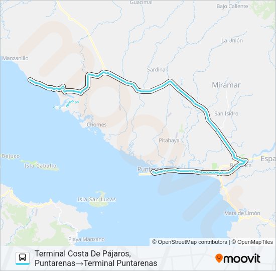 Mapa de PUNTARENAS - COSTA DE PÁJAROS de autobús