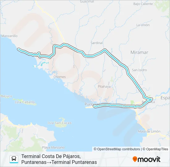 PUNTARENAS - COSTA DE PÁJAROS Bus Line Map