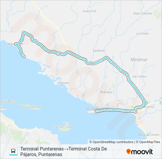 PUNTARENAS - COSTA DE PÁJAROS Bus Line Map
