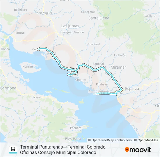 PUNTARENAS - COSTA DE PÁJAROS Bus Line Map