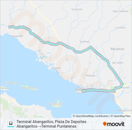 Mapa de PUNTARENAS - COSTA DE PÁJAROS de autobús