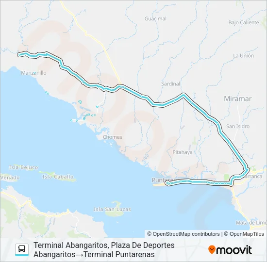 PUNTARENAS - COSTA DE PÁJAROS Bus Line Map