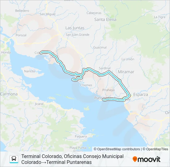 PUNTARENAS - COSTA DE PÁJAROS Bus Line Map