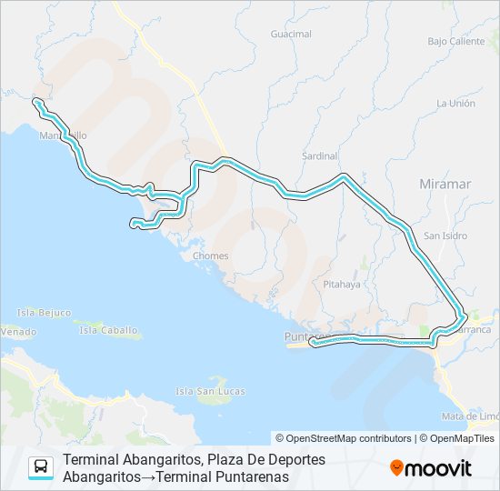Mapa de PUNTARENAS - COSTA DE PÁJAROS de autobús