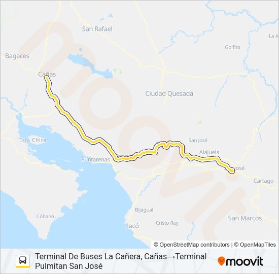 Mapa de SAN JOSÉ - CAÑAS de autobús