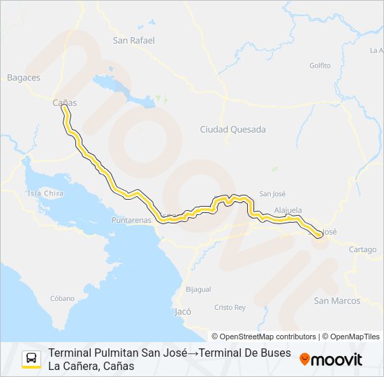 Mapa de SAN JOSÉ - CAÑAS de autobús