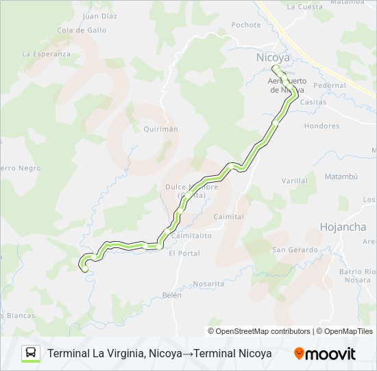 Mapa de NICOYA - LA VIRGINIA de autobús