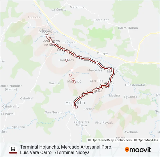 NICOYA - HOJANCHA Bus Line Map