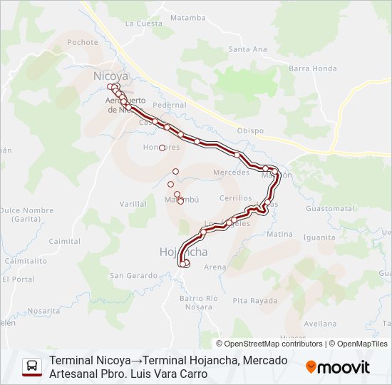 Mapa de NICOYA - HOJANCHA de autobús