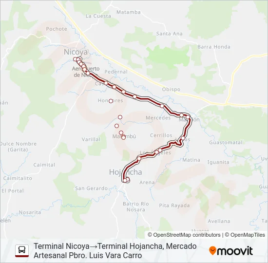 NICOYA - HOJANCHA Bus Line Map
