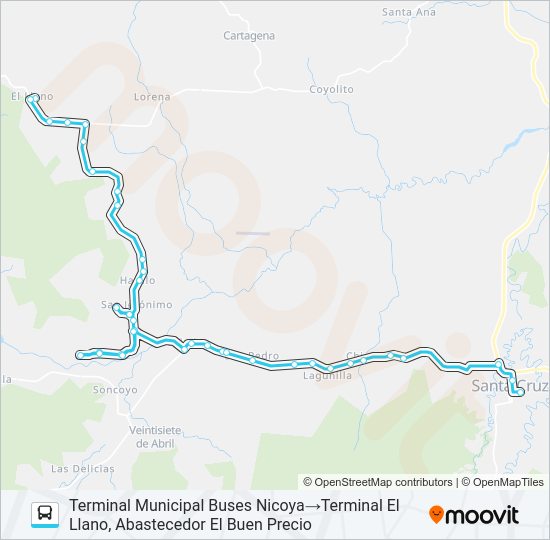 Mapa de SANTA CRUZ - HATILLO - EL LLANO de autobús