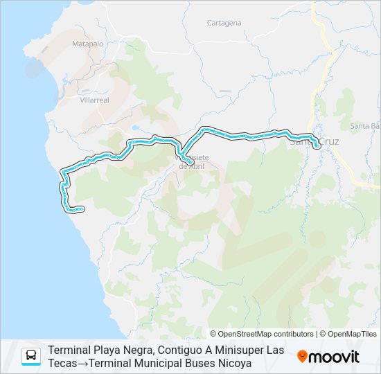 Mapa de SANTA CRUZ - PLAYA AVELLANAS - PLAYA NEGRA de autobús