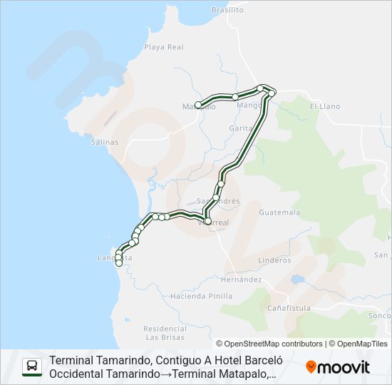 Mapa de TAMARINDO - MATAPALO de autobús