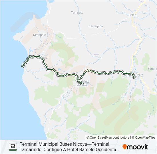 Mapa de SANTA CRUZ - TAMARINDO de autobús