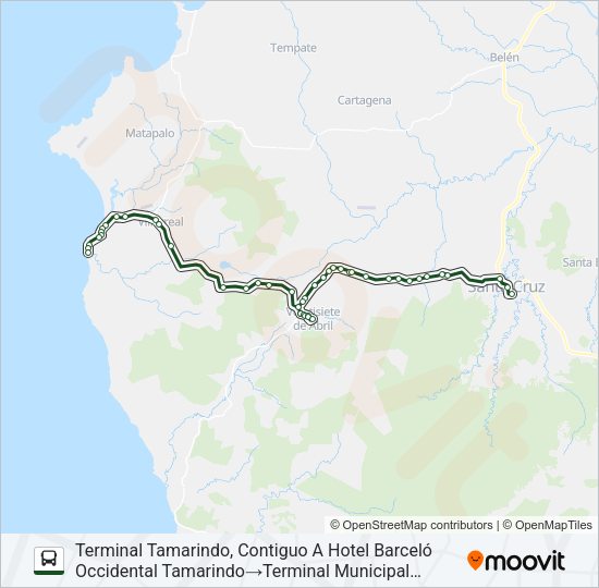 Mapa de SANTA CRUZ - TAMARINDO de autobús