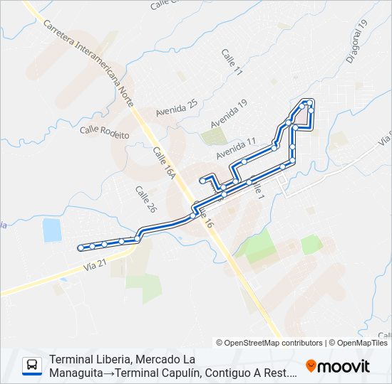 Mapa de LIBERIA - CAPULÍN de autobús
