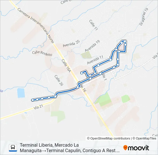LIBERIA - CAPULÍN Bus Line Map