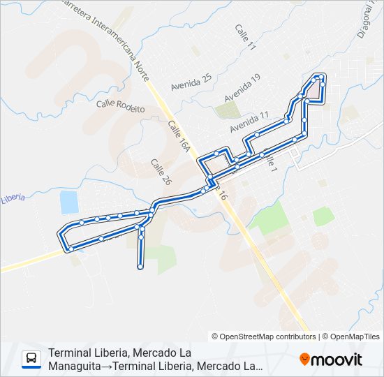 LIBERIA - CAPULÍN Bus Line Map