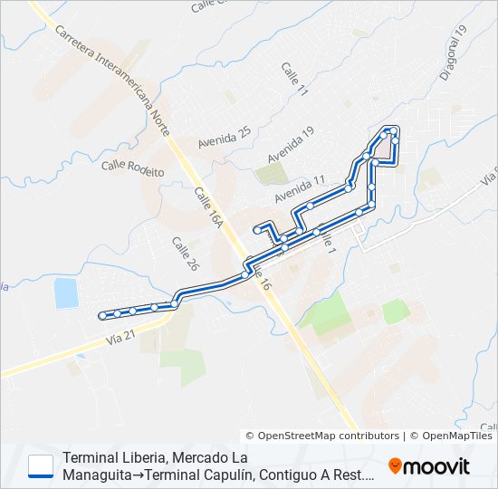 Mapa de LIBERIA - CAPULÍN de autobús