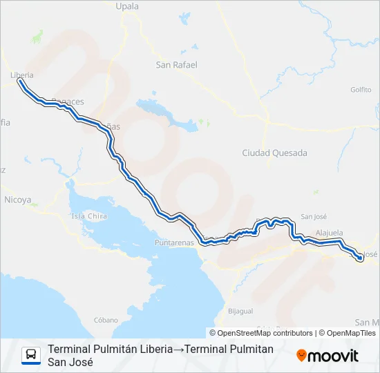 SAN JOSÉ - LIBERIA Bus Line Map