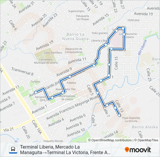 LIBERIA - LA VICTORIA Bus Line Map