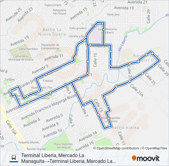 Mapa de LIBERIA - LA VICTORIA de autobús