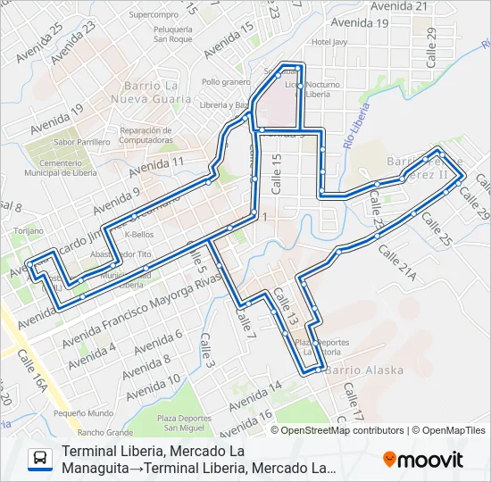 LIBERIA - LA VICTORIA Bus Line Map