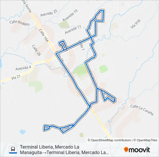 LIBERIA - BARRIO LA CRUZ Bus Line Map