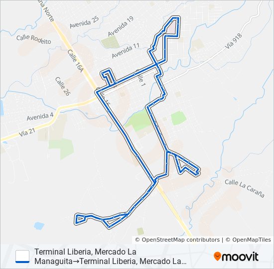 Mapa de LIBERIA - BARRIO LA CRUZ de autobús