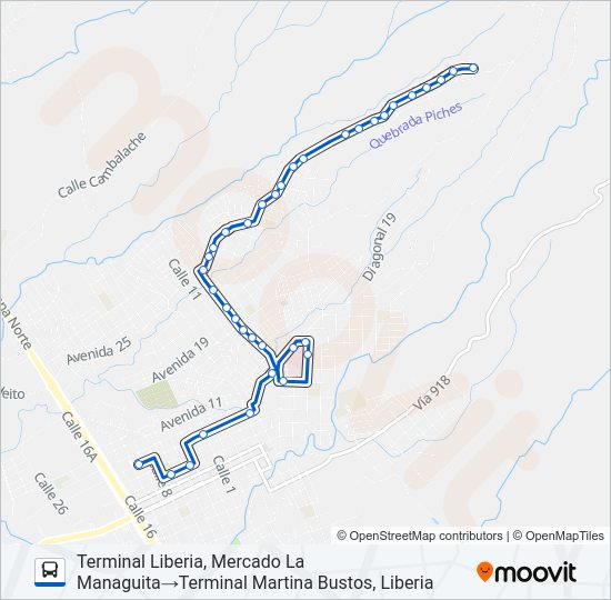 Mapa de LIBERIA - MARTINA BUSTOS de autobús