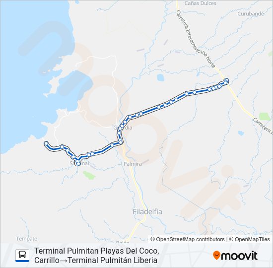 Mapa de LIBERIA - PLAYAS DEL COCO de autobús
